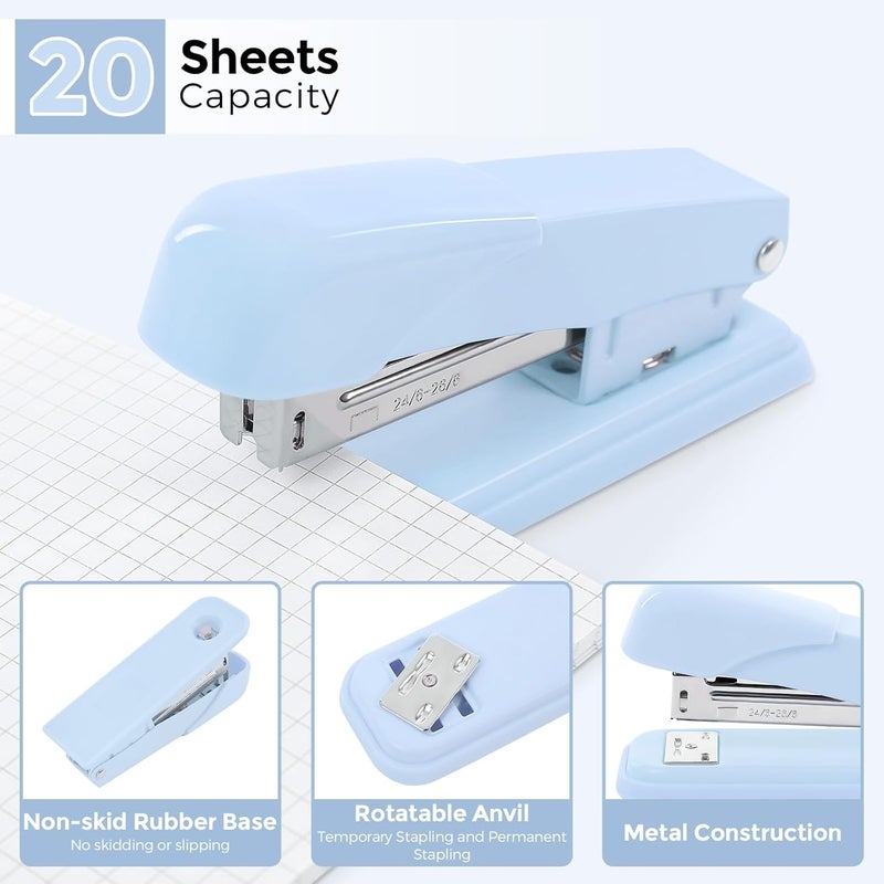 Skydue Blue Office Desk Accessories, Blue Office Supplies, Stapler, Tape Dispenser, Scissors, Clips and 1000pcs Staples,Desk Supplies for Women - Image 4